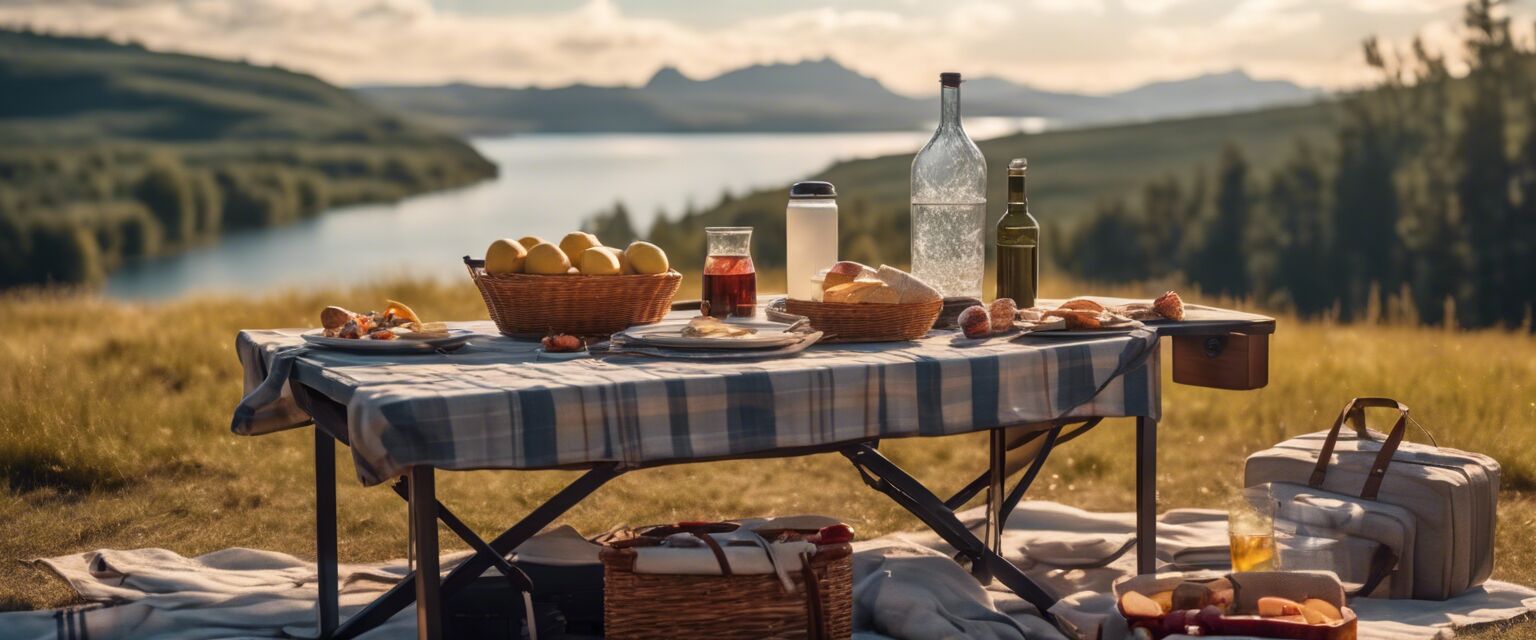 Portable heated table in an outdoor setting