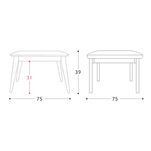 Diagram showing table dimensions with height and width measurements.